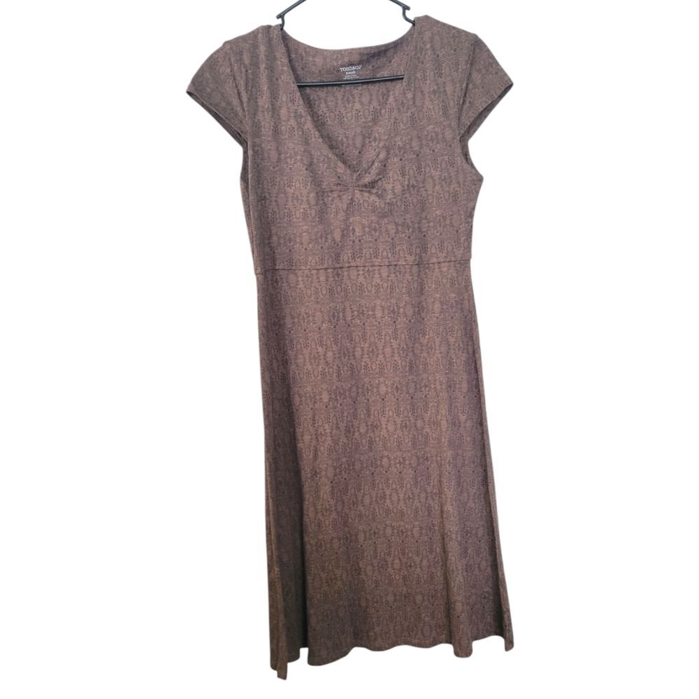 Toad & Co Rosemarie Tan & Gray Geometric Print Dress Size Small Organic Cotton